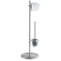 Wenko Stand WC-Garnitur Mod. Pieno Freistehend aus rostfreiem Edelstahl mit Toilettenpapierhalter und WC-Bürste Maße 26,5 x 79 x 25,5 cm Farbe Silber matt