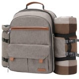 Sunflora Picknick Rucksack Set 4 Personen mit Isoliertem Kühlung und Decke, Picknickkorb 4 Personen für Camping Outdoor (Beige)