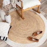 FRAAI Jute Teppich Rund - Fair Natur Weiß Ø 140cm - Jute - Flachgewebe - Einfarbig - Boho, Modern - Wohnzimmer, Esszimmer, Schlafzimmer - Carpet