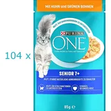 (€ 12,21/kg) Purina ONE Senior 7+ Nassnahrung Huhn grüne Bohnen Sauce 104 x 85 g