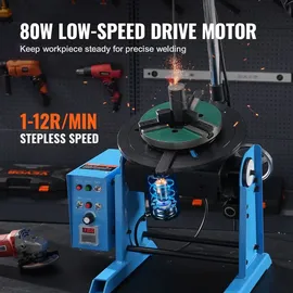 Vevor Schweißdrehtisch 80 W Schweißpositionierer 1-12 U/min Manipulator 30 kg(Horizontal)/15 kg(vertikal) Drehtisch 0–90° Neigungswinkel KD200-Dreibackenfutter zum Schneiden, Schleifen, Montieren