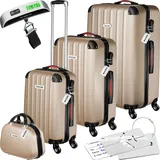 Tectake Hartschalenkoffer-Set, 4-teilig, 3 Trolleys, 1 Beauty Case inkl. Kofferwaage und -anhänger, 360° drehbare, abnehmbare Rollen, mit Sicherheits-Zahlenschloss