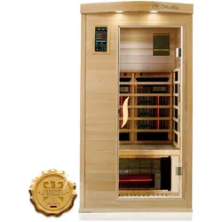 Dewello® Infrarotkabine Pierson Pro 100x100 für 1 Person, Hemlockholz & Zeder, 3 DUO-Vollspektrumstrahler, 3 Karbonstrahler