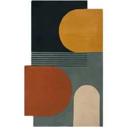 Kadima Design Abstrakt-Geometrischer Wollteppich `Thames Lily` - Farbe: Türkis, 150x240 cm