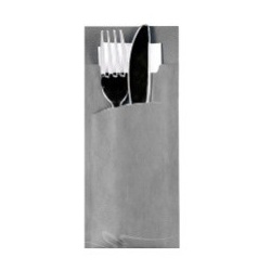 Gastro Papstar Bestecktasche Stripes - grau inkl. weißer Serviette