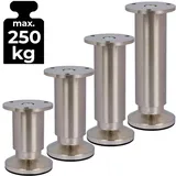 ID Dinkel 4er SET Möbelfüße Sofafuß Möbelbeine EDELSTAHL OPTIK gebürstet Höhe 8 cm 38 mm belastbar bis 250 KG