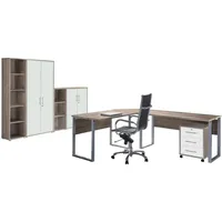 BMG-Möbel Büro Office Edition Set 4, Weiß/Sonoma eiche