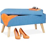 Relaxdays Sitzbank mit Stauraum, gepolsterte Truhenbank, modern, Holzbeine, Stoffbezug, H x B x T: 39 x 77 x 39 cm, blau