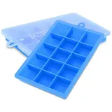 Intirilife 2x Eiswürfelformen in BLAU – 2er Set à 15 Fächer Eiswürfel Silikonformen mit Deckel – Flexibler Eiswürfelbehälter Verschließbar