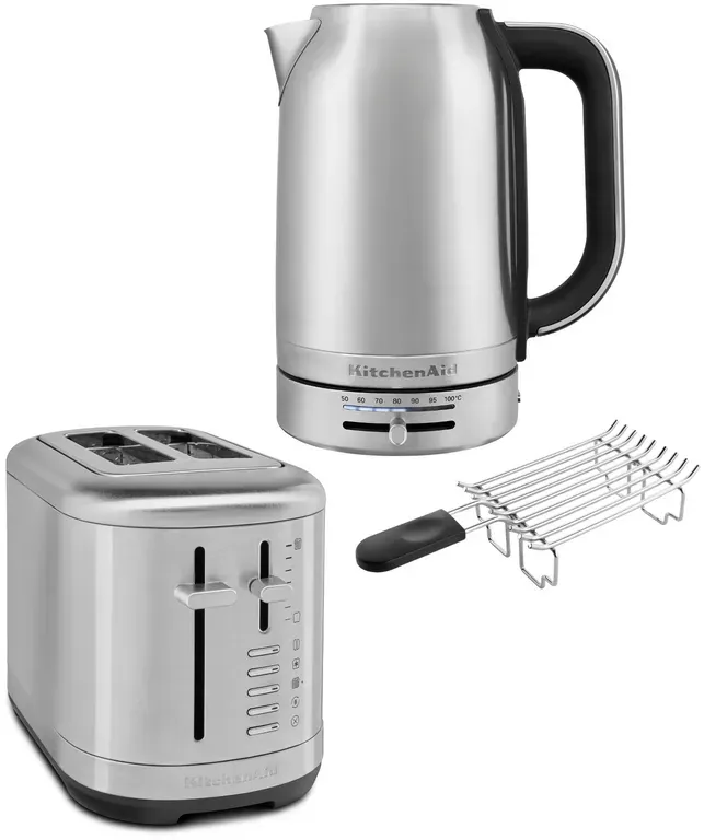 KitchenAid Frühstückspaket inkl. Wasserkocher 5KEK1701, Toaster 5KMT2109 + Brötchenaufsatz - Edelstahl / Gebürstetes Metall