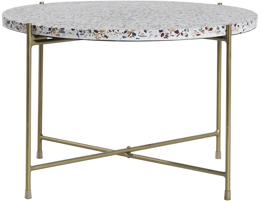 Beistelltisch rund Terrazzo und goldfarbenes Metall D55 cm MEZZO