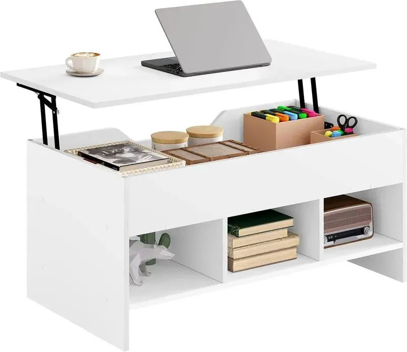WOLTU Couchtisch mit Lift-Top, höhenverstellbar und ausziehbar, weiß, mit verstecktem Stauraum, aus Holzwerkstoff