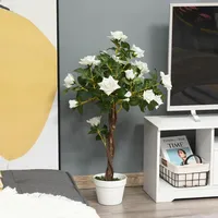 Outsunny künstliche Rosenpflanzen groß 90 cm Kunstpflanze, Plastik künstliche
