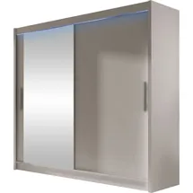 Mirjan24 Schwebetürenschrank London VI, mit zwei Türen, Frontspiegel, Garderobenschrank (Farbe: Cashmere / Spiegel, mit RGB LED Be... - Beige