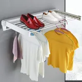 Ausziehbare WäSchestäNder TrockenstäNders Klappbar Handtuch WandwäSchetrockner Halter Stangen Trocknungsgestell FüR Bad WäSche Balkon In- Outdoor Aus Aluminium Mit ABS Haken Rechtwinklig Weiß 85.5Cm