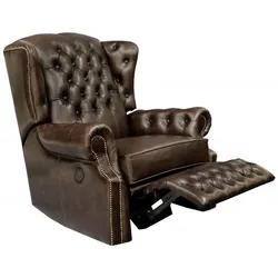Elektrischer Relaxsessel Chesterfield aus echtem Rindsleder – Braun | Luxuriöser Komfort