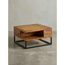 KADIMA DESIGN Sofatisch, Sheeshamholz, Staufach, 60x60x34,5 cm, Industrial-Design