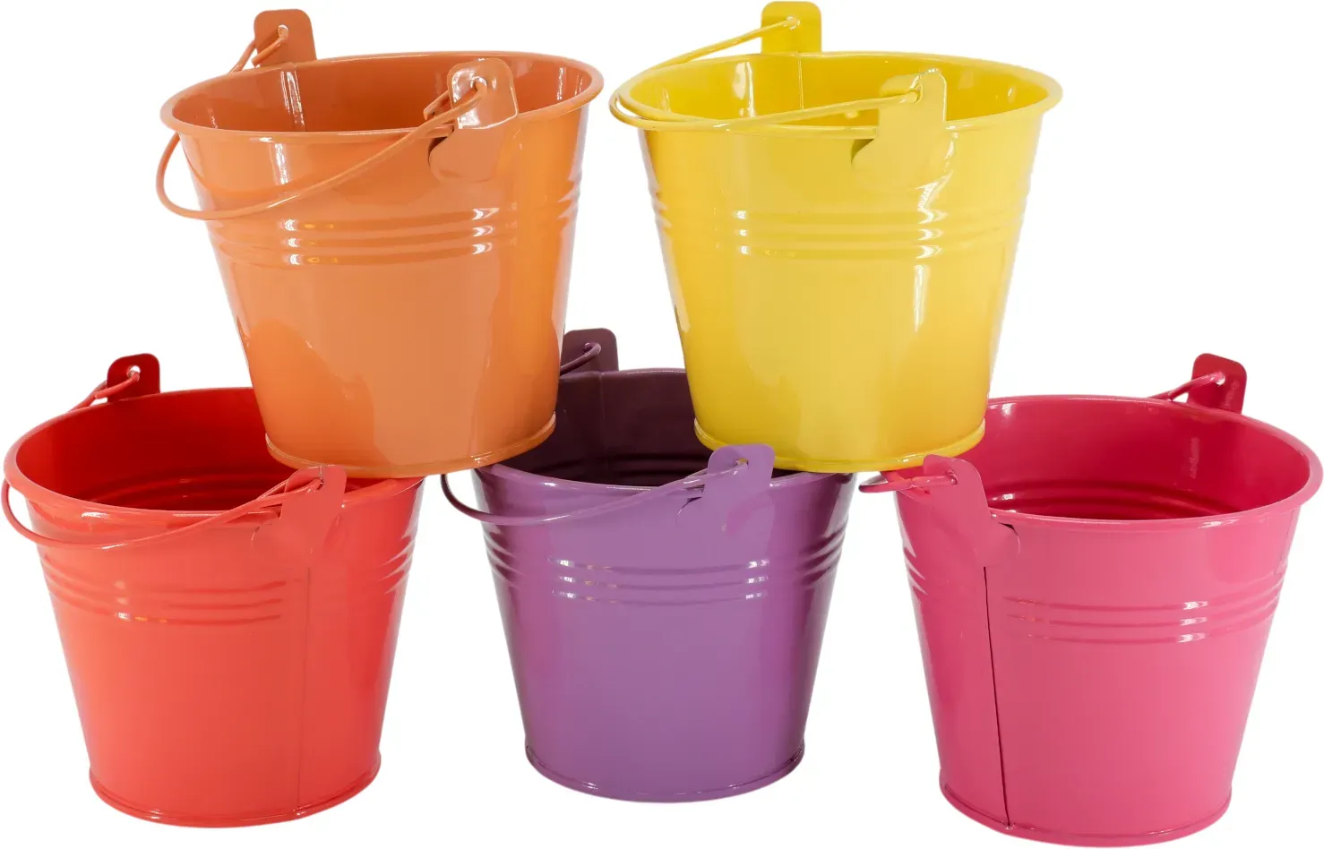 Eimer Zink D13H11cm Metallbügel flieder/pink/rot/orange/gelb  - crazy mix