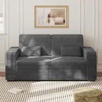 2-Sitzer-Sofa Modernes mit integriertem Stauraum in den Armlehnen–XXL-Rippsamt in Grau,180 cm (Höhe 84 cm)–Maschinenwaschbar
