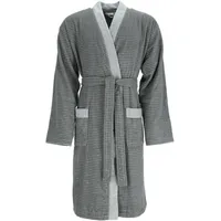 Esprit Herrenbademantel ESPRIT "Double Stripe, ideal für Sauna & Spa, Hotelbademantel, Morgenmantel" Gr. L, grau (anthrazit), L:117cm, Webfrottier, Hausmäntel, Doubleface Kimonomantel