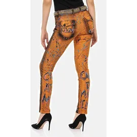Cipo & Baxx "Jeans", Damen, Gr. 28, Länge 34, orange, 63% Baumwolle, 34% Polyester, 3% Elasthan, unifarben, slim fit lang, Jeans Slim-fit-Jeans, Im 5-Pocket-Style, WD445