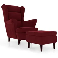 vidaXL Ohrensessel mit Hocker Weinrot Samt