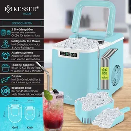 Kesser KESSER® Eiswürfelmaschine Edelstahl Ice Maker 12 in 7min | 2 Eiswürfel-Größen LED-Display Selbstreinigungsfunktion mit Zubehör