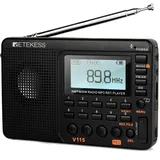 Retekess V115 Tragbares Digitales Radio,Petite Radio Rechargeable,Radio AM FM SW,1000mAh Wiederaufladbare,100 Stationsspeicher,3 Aufzeichnungsmodus,für Familie,Outdoor,Garten(Noir)