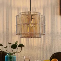 LINDBY Pendelleuchte Bridga, Ø 35 cm, schwarz, Bambus