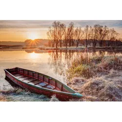 Fototapete PAPERMOON "Boot in Winterlandschaft", bunt, B:3,50m L:2,60m, Vlies, Tapeten
