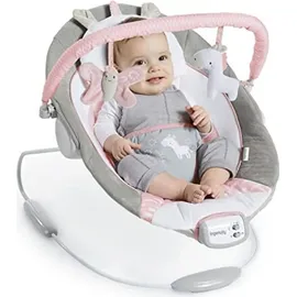 Ingenuity Ingenuity, Babywippe mit Vibration und Melodien, Flora the Unicorn - abnehmbare spielbogen, gepolsterter Kopfstütze, Sicherheitsgurt, Babysitz ,Lautstärkeregler, grau / rosa,