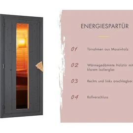 Karibu Saunahaus Hytti 2 terragrau Energiesparende Saunatür 9 kW Ofen inkl. Steuergerät inkl. 8-teiligem gratis Zubehörpaket (Gesamtwert 191,92€)