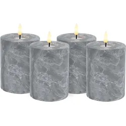 Candela Lights LED Kerzen 4er Set H10xØ8cm Betonoptik mit Fernbedienung Timer Funktion & mehrstufig dimmbar flammenlos Betonoptik Stumpenkerze