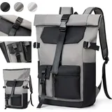 7MAGIC Rolltop Rucksack Herren Damen 26L, Handgepäck Groß Laptop Rucksack Wasserdichter mit 15.6 Zoll Laptopfach, Reiserucksack Rucksäcke Schulr... - Dunkelgrau