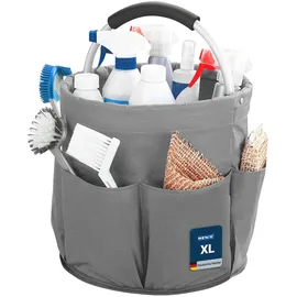 Maximex Reinigungs Caddy, Putztasche mit 6 Außenfächern, 16 l Hauptfach, stabiler Organizer für Putzmittel und Zubehör, gepolsterter Tragegriff, faltbar, wasserabweisend, Ø 28 x 26,5 cm,Polyester,Grau