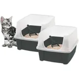 Iris Ohyama Katzenklo offen, bis 7 kg, 2er-Satz, Grau, ohne Deckel, Katzentoilette, hoher abnehmbarer Rand, Für große Katzen, Kätzchen, Toilet, xxl Toilette, BPA-frei, Cat Litter Box, CLH-12