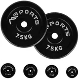 MSports® Hantelscheiben Hantelscheiben Paar aus 100% Gusseisen 5-30 kg Hantel, (2 x 7,5 kg - Schwarz) schwarz