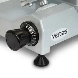 Vertes Gastro Aufschnittmaschine Schneidemaschine, Elektrisch mit 120W, Messer mit 220mm Durchmesser, Schnittstärke 0 bis 12mm, Allesschneider mit Aluminium Gehäuse, Inkl. Schleifstein