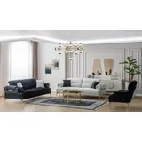 JV Möbel Couchgarnitur Dreisitzer Sessel Couch Polstersofa Stoffsofa blau 3tlg