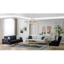 JV Möbel Couchgarnitur Dreisitzer Sessel Couch Polstersofa Stoffsofa blau 3tlg