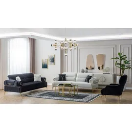 JV Möbel Couchgarnitur Dreisitzer Sessel Couch Polstersofa Stoffsofa blau 3tlg