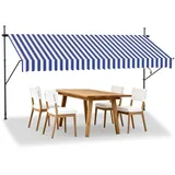 LZQ Klemmmarkise Balkon, Markise Einziehbar Manuell, Handkurbel, höhenverstellbar, UV-beständig, ohne Bohren, 100% Polyester, Blau-weiße, 350x120cm