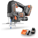 FUXTEC 20V Akku Stichsäge FX-E1JS20 – inklusive 2ah Akku und Ladegerät – Schnittwinkel ± 45° – Hublänge 25,4mm – stufenlos regelbare Geschwindigkeit mit Pendelhubfunktion