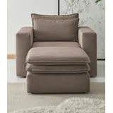 furn.design Sessel Set in braun Cord Couch Loungesessel inklusive Hocker Pesaro