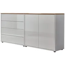 BMG Möbel Kommode Mailand Set 3 Artisan (in Weiß-Oberboden Artisan Eiche/Hochglanz Weiß), Schubladenkommode Anrichte Sideboard