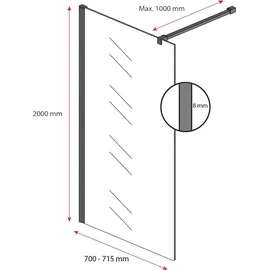 Badplaats Duschwand Rizani 70 x 200cm Glas Duschabtrennung Schwarz - Walk-In Dusche Nano Duschtrennwand
