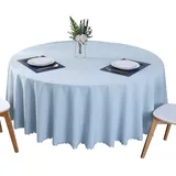 BHOMTY Runde schmutzabweisende Tischdecke Baumwoll-Leinen-Tischdecke Wasserfeste, Pflegeleichte Oberfläche Hellblau Durchmesser 130 cm