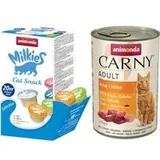 animonda Kombi-Paket: 12 x 400 g Carny Adult + 20 x 15 g Milkies Selection - Rind & Huhn + Milkies Snack (4 Sorten)