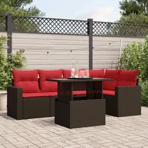 vidaXL Gartensofa-Set mit Kissen, braun, Polyrattan