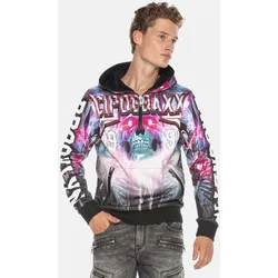 Kapuzensweatshirt CIPO & BAXX "Sweatshirts", Herren, Gr. XL, cyber, blau, 50% Baumwolle;50% Polyester, bedruckt, sportlich, regular fit normal, Langarm, Sweatshirts, mit auffälligem Allover-Printdesign, CL416